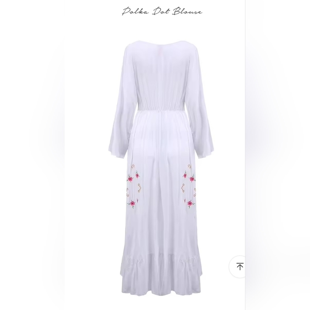 Chic White Floral Embroidered Long Sleeve Dress - Picture 13 of 15